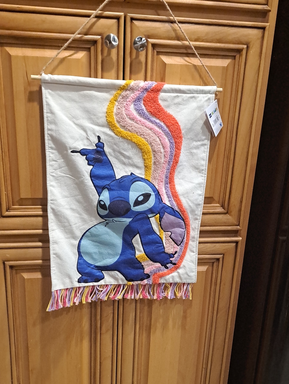 Nwt 2 Disney Stitch Fabric Wall Hangings 21" X 16 1/2" Linen W/blue Stitch